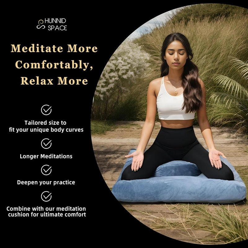 hunnidspace Meditation Zafu Cushion Set with Buckwheat Hulls & Memory Foam - Ergonomic Support for Yoga & Sitting - Removable Machine-Washable Luxury Velvet Cover - for Adults and Kids (Blue) - Image 2